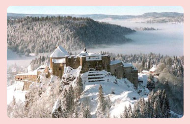 Vue du Château de Joux en hiver
